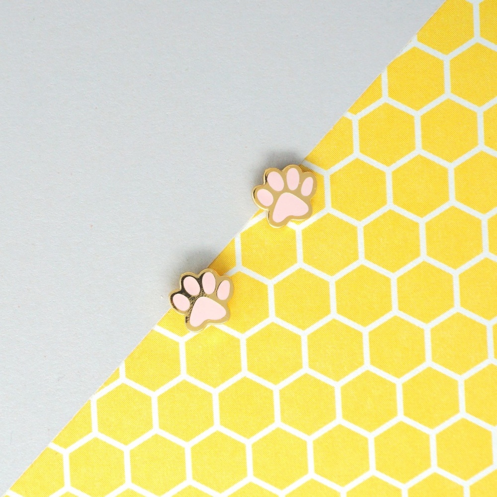 Hand-crafted Cat Paw Enamel Stud Earrings